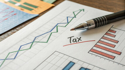 Growth chart with pen and tax notation capital gains tax business goals finance highlighted in handwritten note showing financial planning and strategy