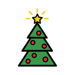 Outline Christmas Tree with Star Icon Festive Celebration Decoration Elements