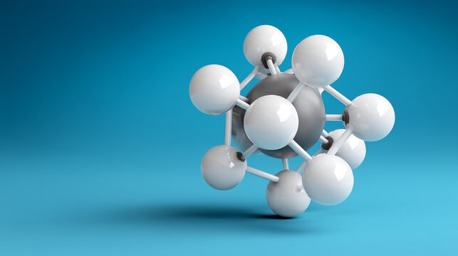 Abstract representation of molecular structure showcasing interconnected atoms with vibrant blue background in a three-dimensional visual design