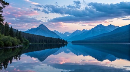 Lake mountain reflection at dusk