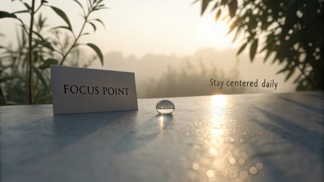 Morning Serenity with Water Droplet and Inspirational Sign in a Misty Landscape for Daily Reflection and Mindfulness - Powered by Adobe
