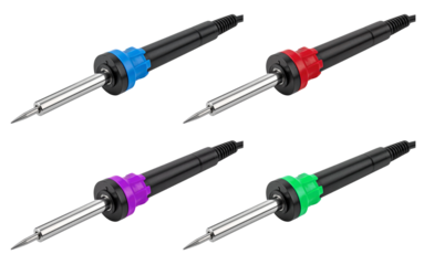 group of soldering tool in four colors isolated on white background