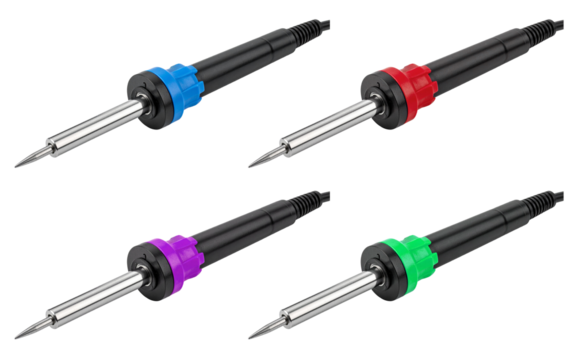 group of soldering tool in four colors isolated on white background