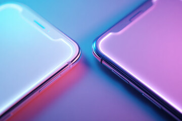 Sleek smartphones with vibrant neon lighting create modern aesthetic that enhances user experience and showcases innovative design