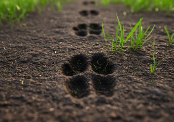 Animal paw prints in nature trail
