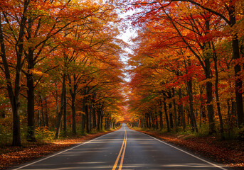 Obraz premium Autumn foliage lined road