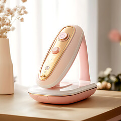 Pink Sleek Mirror with Three Orb Controls and Floral Decor in Natural Light