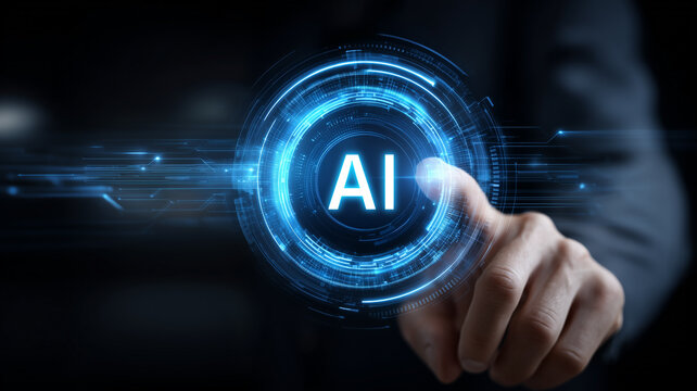 Finger activating an AI interface to illustrate automation, decision support and digital transformation.
 - Powered by Adobe