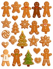 A collection of festive gingerbread cookies and festive tree shapes in a delicious assortment