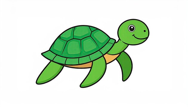 Animated Green Turtle with Shiny Shell Isolated on White Background Graphic Element