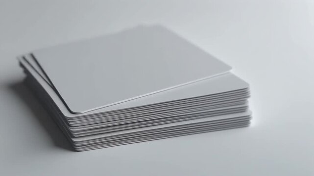 Stack of blank white cards on a surface.