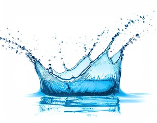 Aqua Blue Water Splash Forming a Crown Shape Against a White Background in Studio Shot with Dynamic Movement