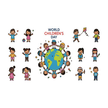 World Children's Day: Cartoon Kids United Around the Globe, Enjoying Playtime, Learning, and Friendship, Celebrating Universal Child Rights and Peace