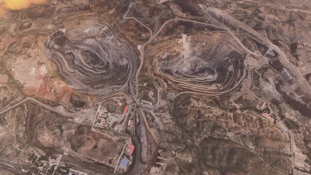 Top aerial view of the Bayan Obo Mining District in Baotou. Inner Mongolia. China