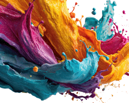 Vibrant paint splashes mingle in an explosive abstract design