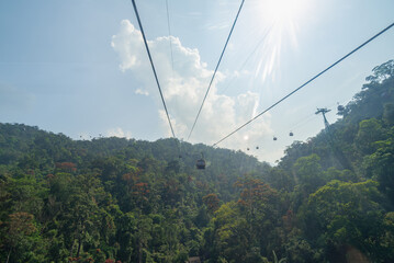 Cable car in the fog.Beautiful nature trail (da nang,vietnam)