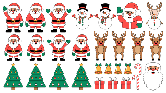 Festive Christmas characters and elements for holiday designs and promotions