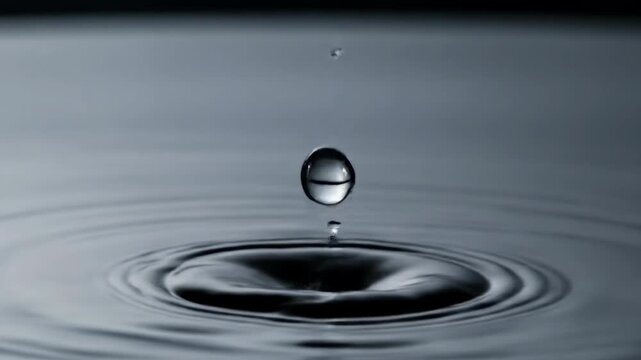 Water drop in mid-air above ripples