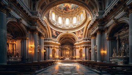 Obraz premium Ornate Interior View of Domed Cathedral Architecture