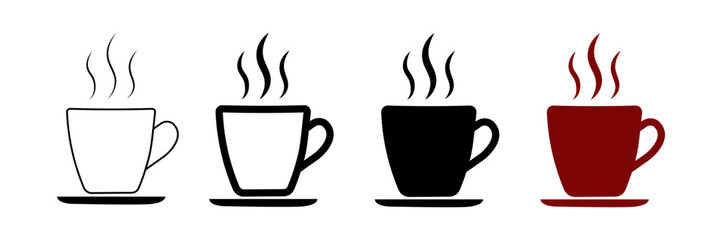 Set of minimalist coffee cup icons with transparent background, depicting hot beverage symbols for cafe menus, user interfaces, and morning routines, vector illustration