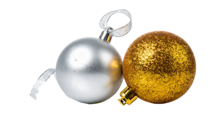 Sparkling Gold and Silver Ornament Pair, isolated on transparent background 
