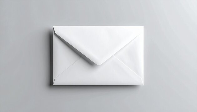 A plain white envelope on a neutral gray background, presenting a clean and minimalist aesthetic for communication or correspondence