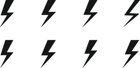Lightning bolt, symbol, black icon, electricity, energy, power, flash, graphic, vector, grid, identical, tilted, shape, design, abstract, electric, thunder, storm, minimal, illustration