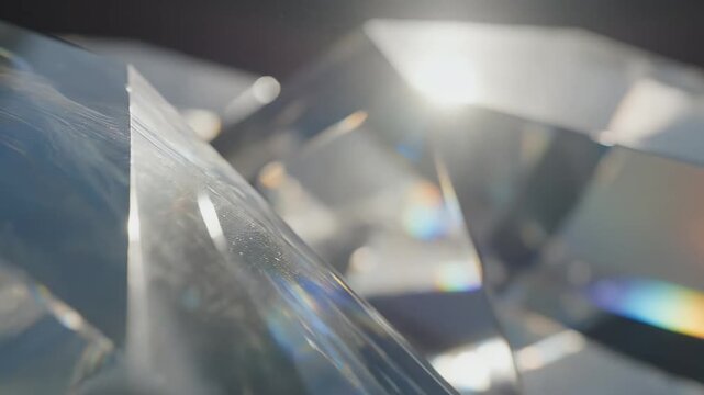 Mesmerizing close-up of brilliant facets reflecting and refracting light, creating a stunning abstract composition of clarity, sparkle, and ethereal luminosity