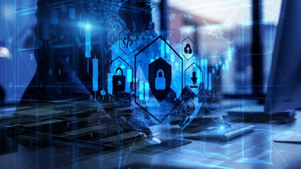 Futuristic Digital Security Concept in a Modern Office Environment