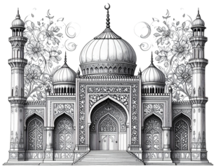 Ornamental mosque outline with floral patterns