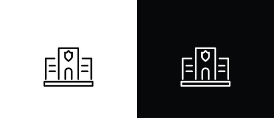 Simple Police Station icon, Vector sign illustration. Building Architecture Line Icons. Black and white line icons. Editable strokes.
