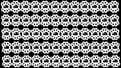 Seamless High-Contrast Paw Print Pattern on Black Background