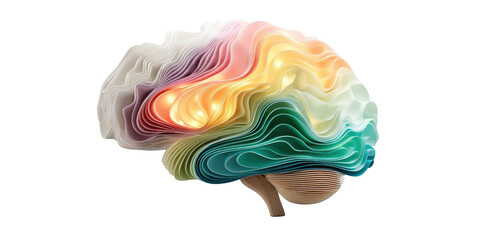 Layered brain model, gradient colors, artistic concept on black