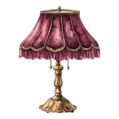 Watercolor Vintage Table Lamp with Pink Velvet Shade and Gold Base Vector
