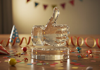 Crystal thumbs up award celebration