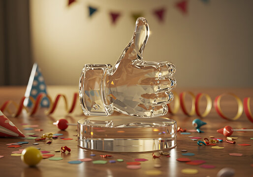 Crystal thumbs up award celebration