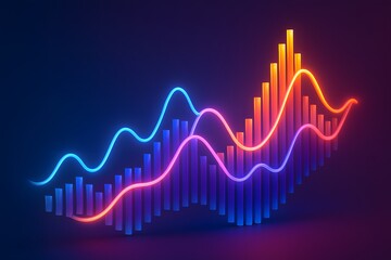 Glowing 3D Lines and Bars — Abstract Shape Representing Stock Market and Financial Trends