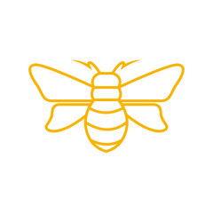 Simple yellow bee line art icon isolated on a white background.