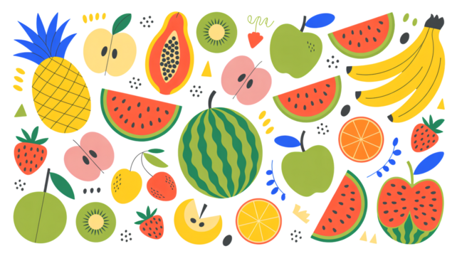 Vibrant tropical fruits assortment, summer freshness design, healthy eating concept