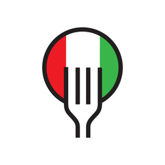 Italian cuisine logo concept with fork and flag icon.