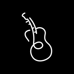Minimalist acoustic guitar continuous line drawing on black background.