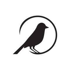 Minimalist black bird silhouette inside a circular frame logo design.