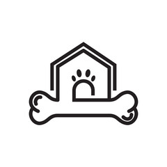 Creative line art logo combining a dog house paw print and bone.