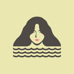Minimalist flat design illustration of a serene woman in the water.