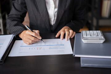 Auditor or internal revenue service staff, Business men checking annual financial statements of...