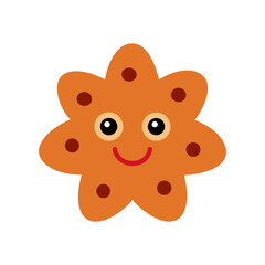 Cute smiling star shaped cookie with chocolate chips isolated on white background