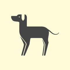 Minimalist black dog silhouette icon on a light background.