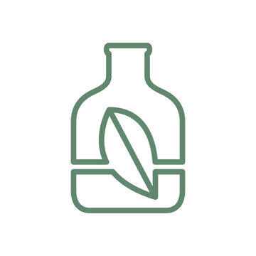 Eco friendly bottle with leaf icon for sustainable packaging.