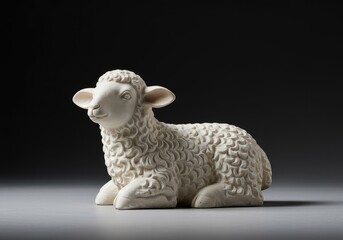 Obraz premium Elegant white marble lamb figurine depicting innocence and purity, showcased as a timeless piece of decorative sculpture art ,marble ,vintage ,religious
