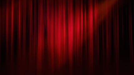 Theater curtain Scene: A dark red theater curtain, elegantly draped and subtly illuminated by a spotlight, conveys a sense of anticipation and drama. 